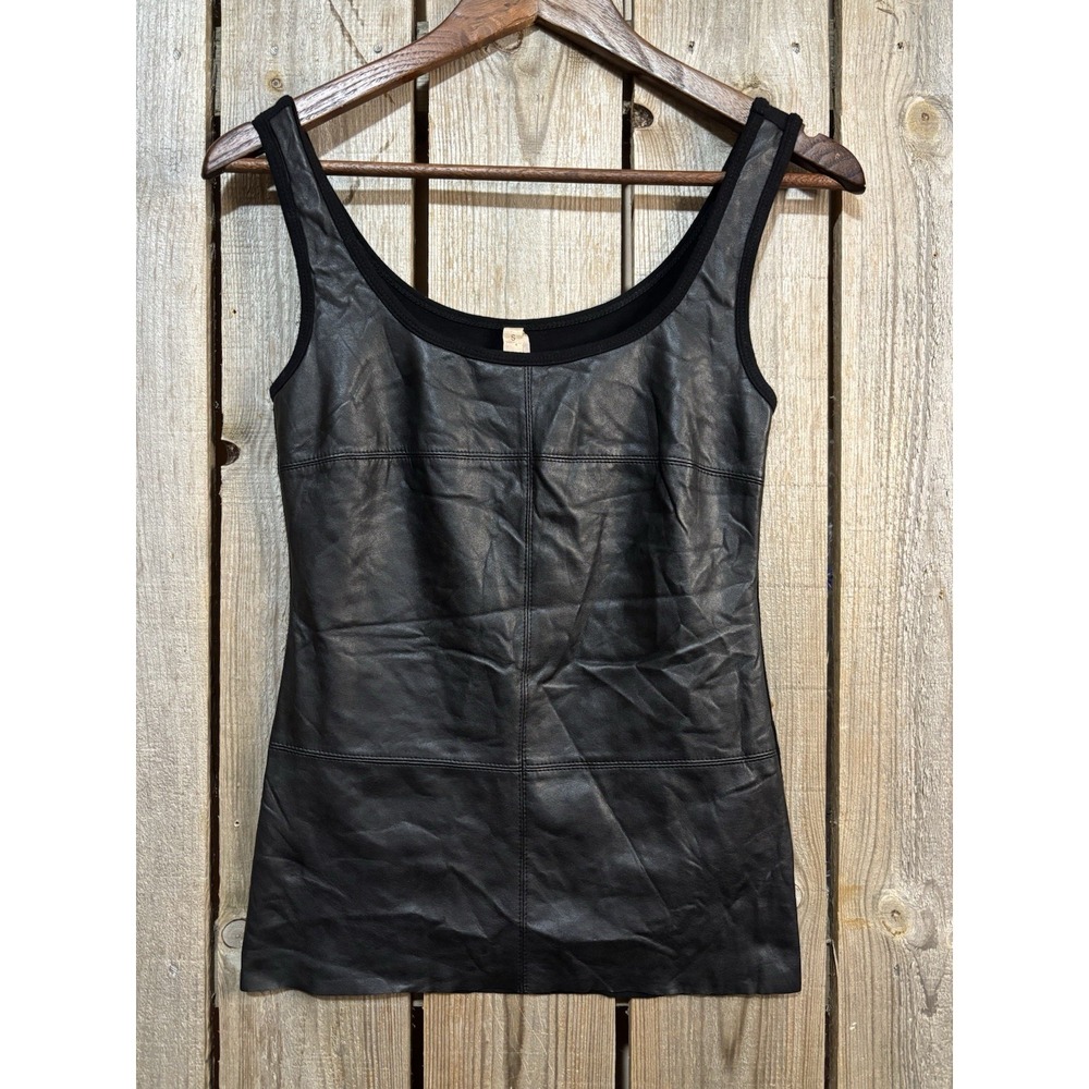 CORE Faux Leather Lined Tank Top Small Black Y2K Moto Clubwear Cami‎